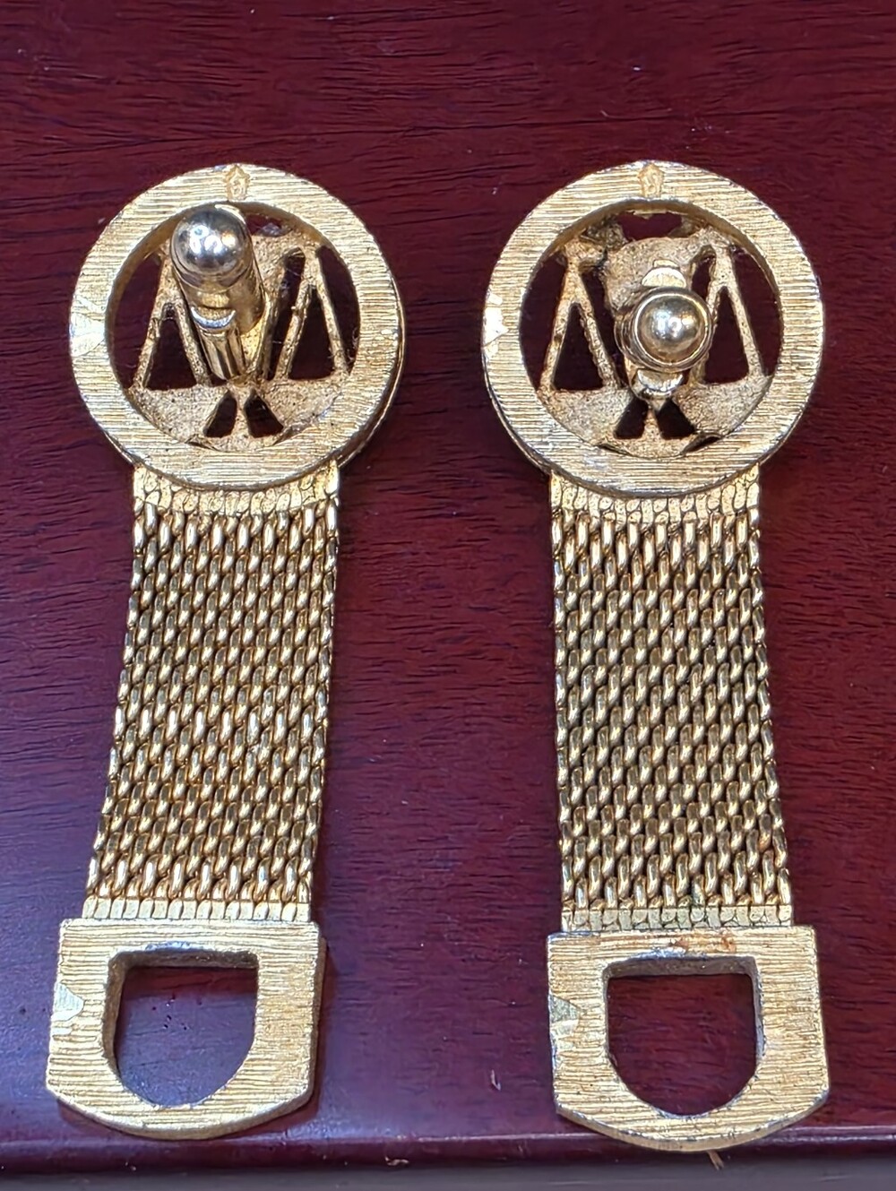 Vintage Gold Tone Mesh Wrap Cufflinks Scales Justice Star - Picture 7 of 9